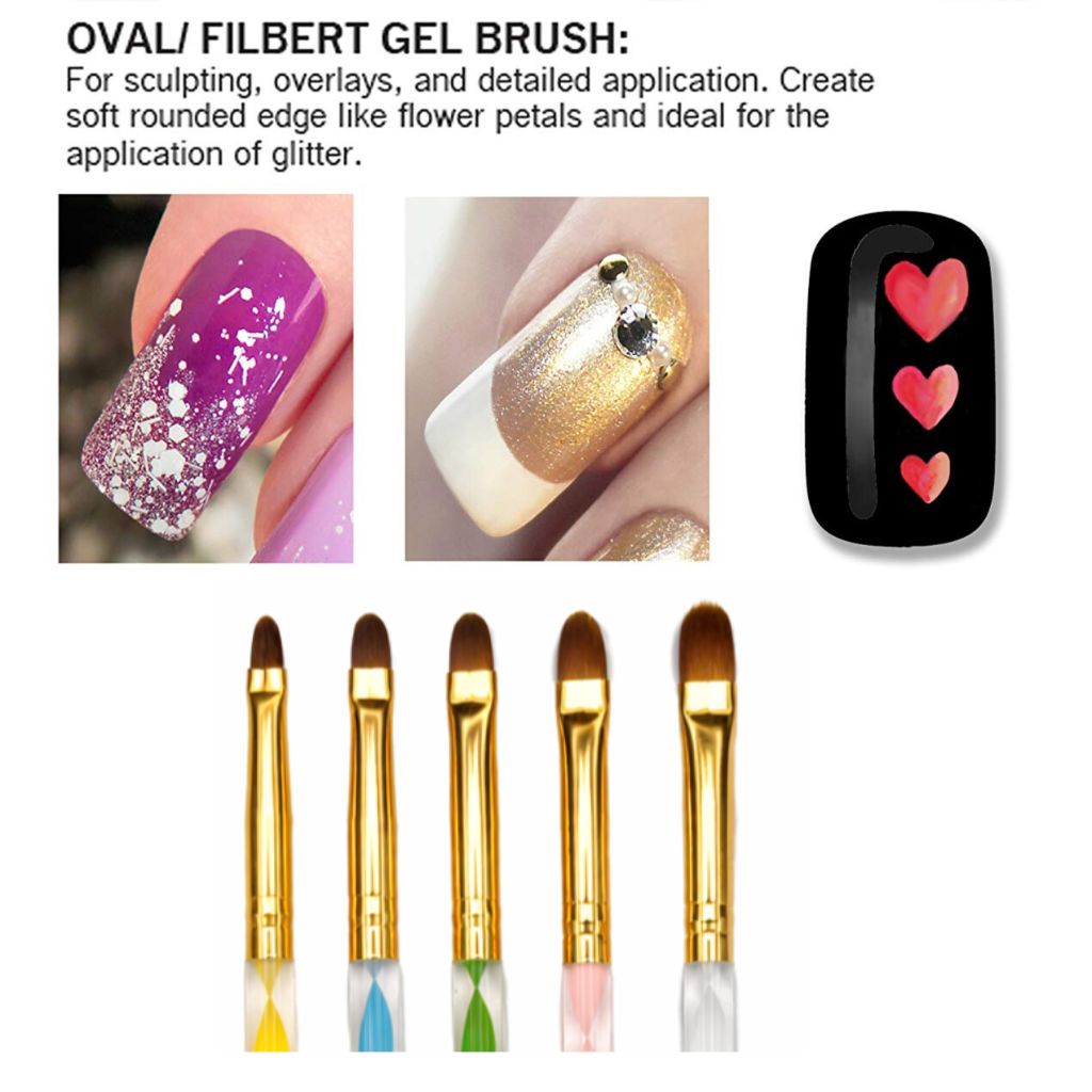 Professional Oval Gel &amp; Acrylic Nail Brush Set (5 Pieces) 1007