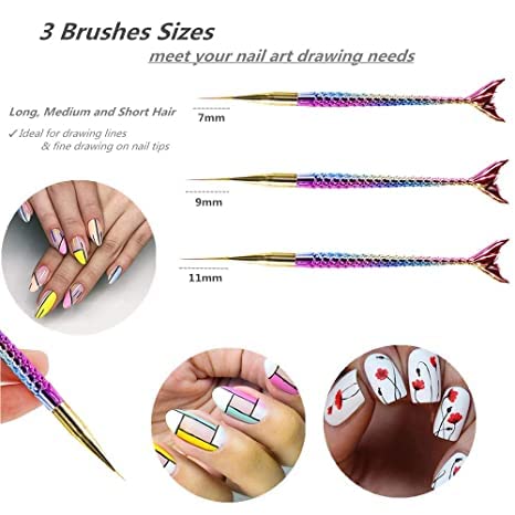 Mermaid Nail Art Liner Brush Set (3 Pieces) 1010