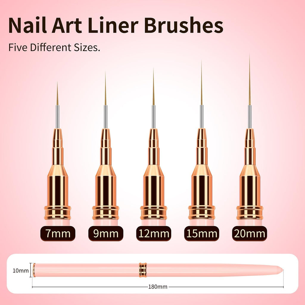 SAVNI Ultra Fine Nail Art Liner Brush Set (5 Pieces) 1012