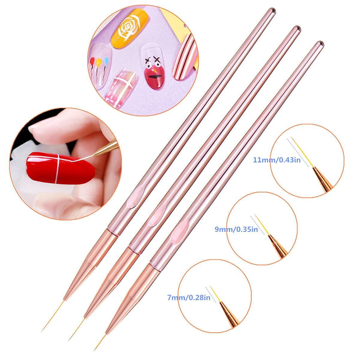 Professional Ultra Fine Nail Art Liner Brush Set (3 Pieces) 1025
