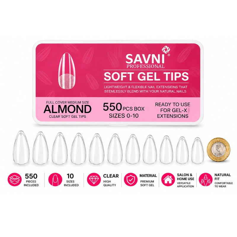 Almond Soft Gel Nail Tips – 550 Pieces, 10 Sizes (  1113  )