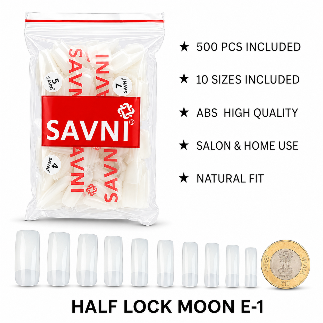 Half Lock Moon Nail Tips – 500 Pieces ( E-1 )  1100