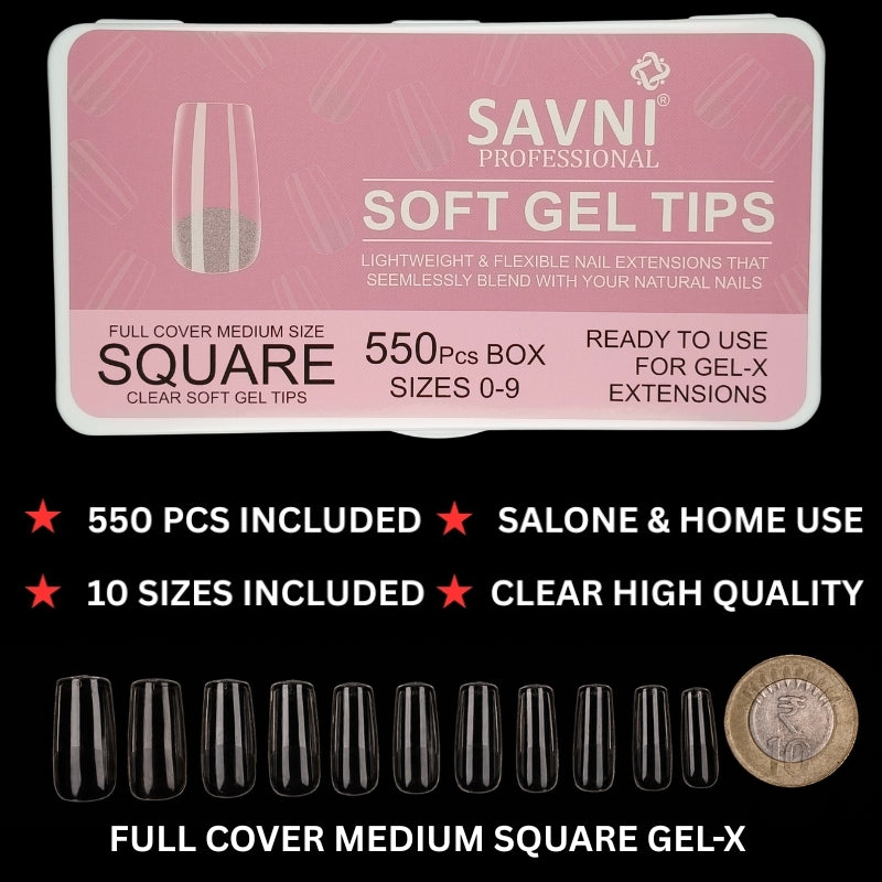 Square Soft Gel Nail Tips – 550 Pieces, 10 Sizes (  1112  )