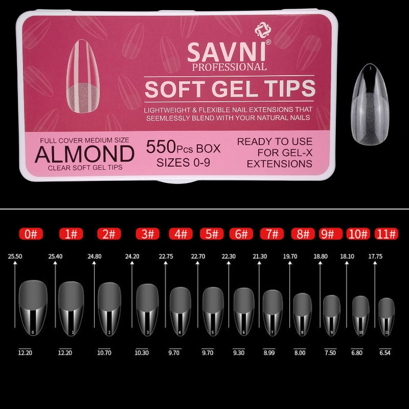 Almond Soft Gel Nail Tips – 550 Pieces, 10 Sizes (  1113  )