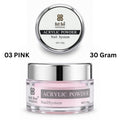 Bolt Bee Professional Acrylic Powder Nail System in shade 03 Pink, 30 Gram. The image shows the silver-lidded jar containing the pink powder, with a separate top-down view of the lid above it on a white background. USE IN NAIL ART EXTENTION