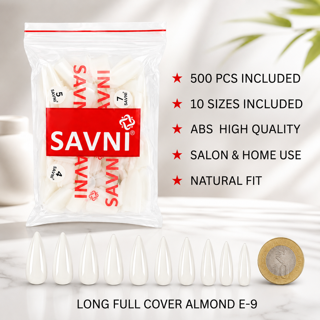 Long Full Cover Almond Nail Tips – 500 Pieces, ( E-9 ) 1108