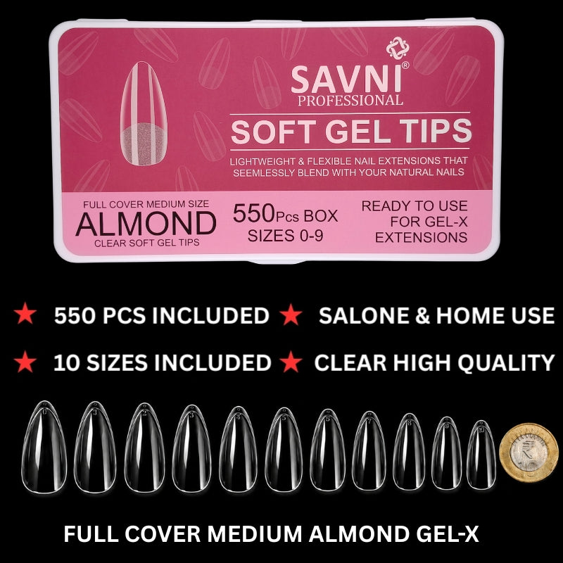 Almond Soft Gel Nail Tips – 550 Pieces, 10 Sizes (  1113  )