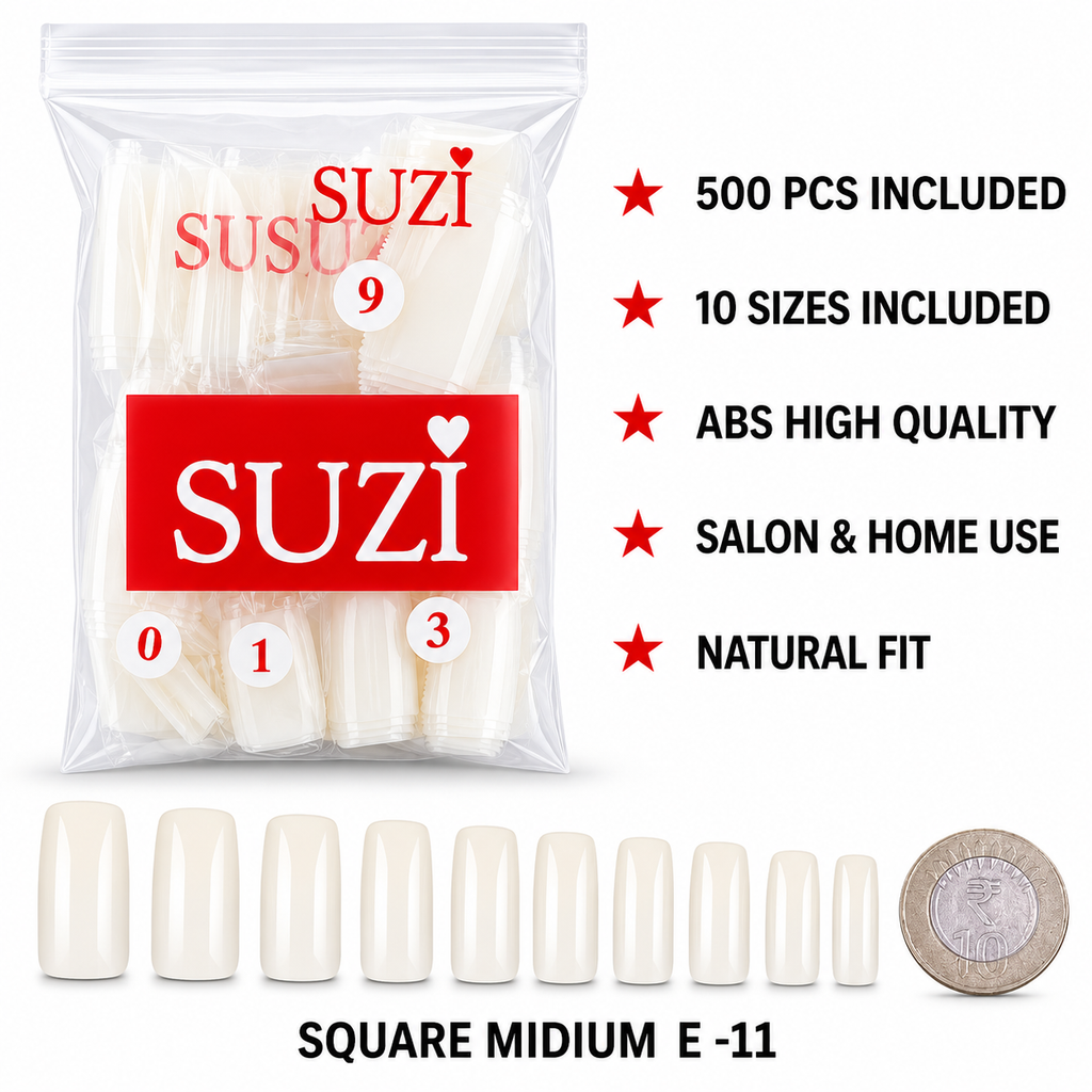 Medium Square Nail Tips – 500 Pieces, 10 Sizes E-11  (  1115  )