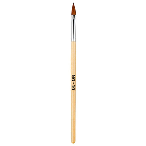 Nail art Acrylic brush with a wooden handle marked No. 10, pointed brown bristles and a long silver ferrule.