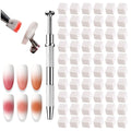 White cube-shaped ombre nail art sponges with a silver-tone picker pen, shown alongside gradient nail designs.