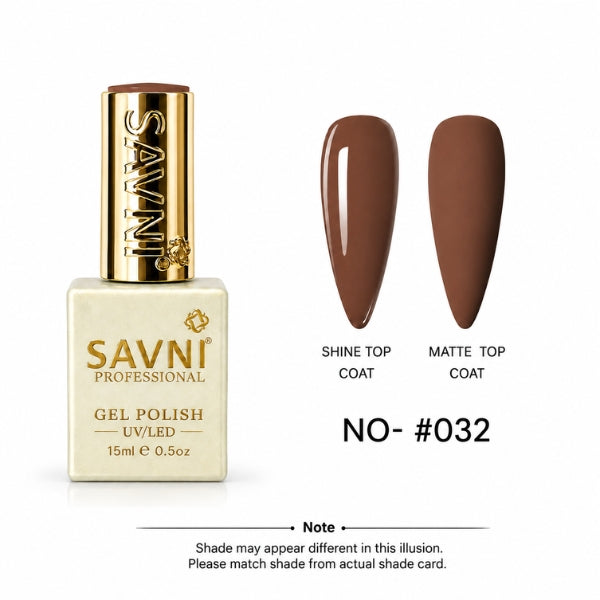 A bottle of SAVNI Professional Gel Polish in shade NO-#116, shown next to two almond-shaped nail swatches displaying the deep berry red color under both glossy and matte top coat finishes.