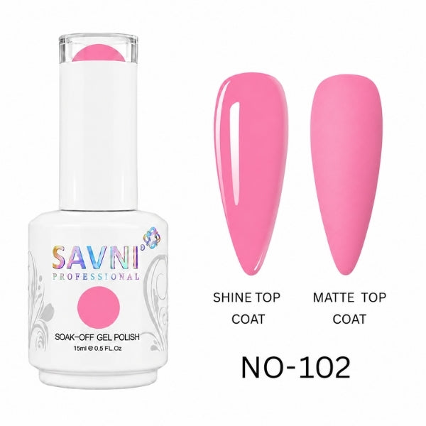 SAVNI Professional Regular gel polish No. 102 with glossy shine and matte nail finishes, 15ml UV LED soak-off nail colour.