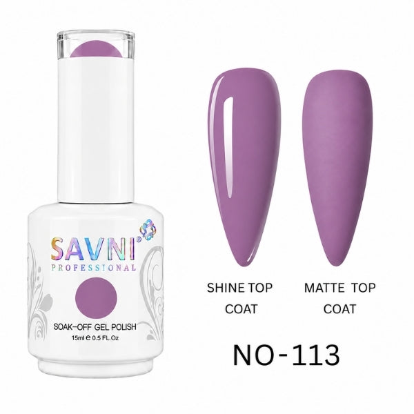SAVNI Professional Regular gel polish No. 113 with glossy shine and matte nail finishes, 15ml UV LED soak-off nail colour.