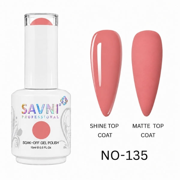 SAVNI Professional Regular gel polish No. 135 with glossy shine and matte nail finishes, 15ml UV LED soak-off nail colour.