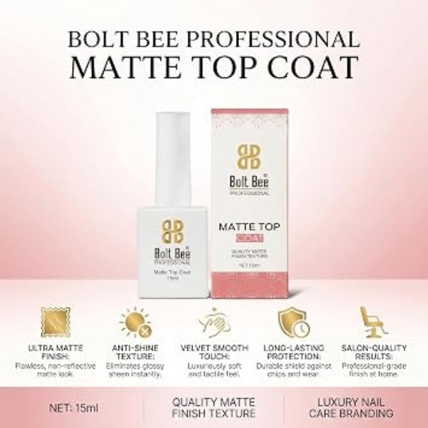 Bolt Bee Matte Top Coat Nail Polish 15ml-9024