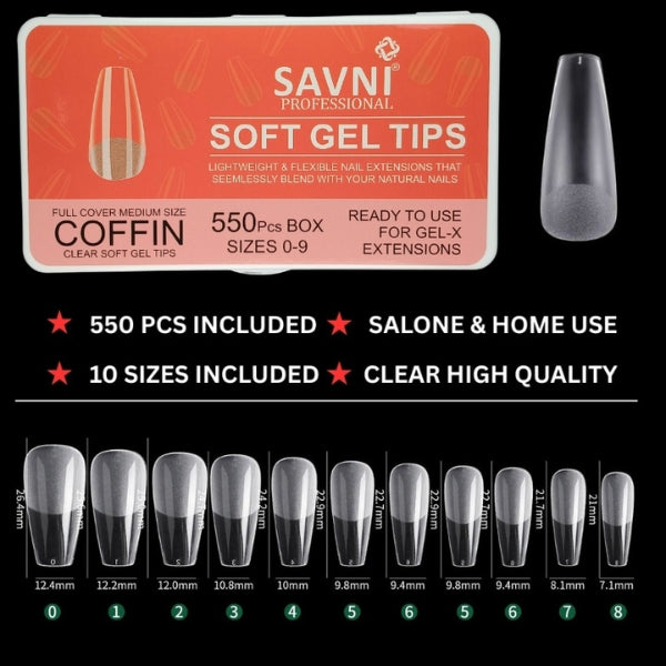 Soft Gel Coffin Nail Tips 550 PCS – SAVNI Professional-1110