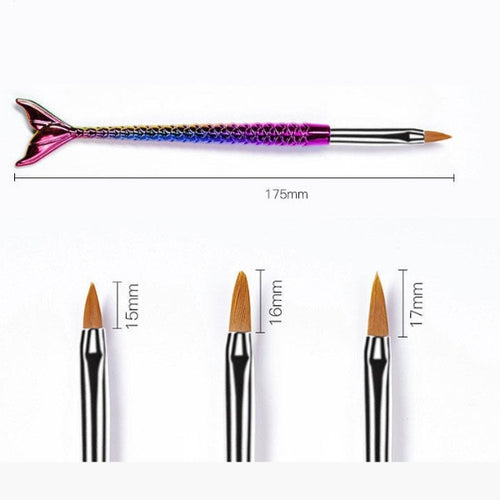 Acrylic Nail Brush Set – 3 Pieces with Mermaid Tail Handles-1029