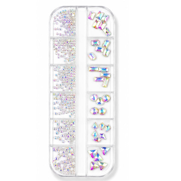 Nail Art Rhinestones – 12-Compartment Assorted AB Crystals-5101