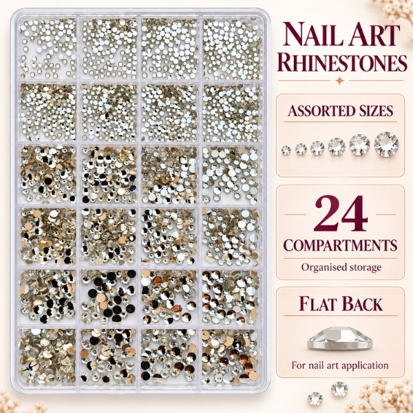 Nail Art Rhinestones – 24-Grid Silver Mixed Sizes-5102