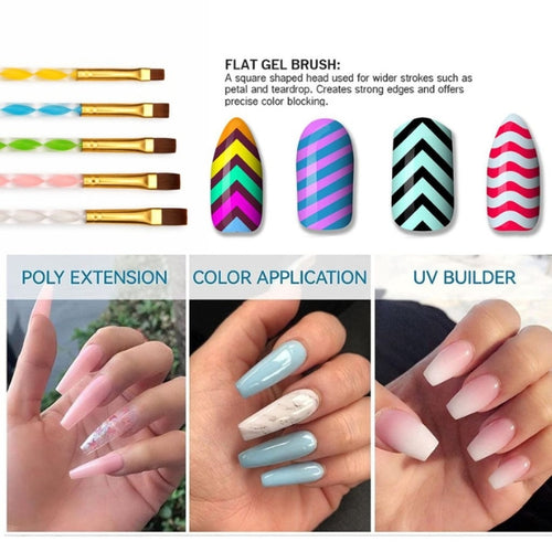 Flat Acrylic Nail Brush Set  ( Sizes 2, 4, 6, 8 & 10 ) 5 Pieces-1006