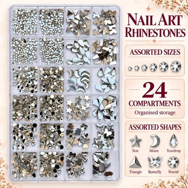 Silver Nail Art Rhinestones – 24-Grid Assorted Shapes-5105