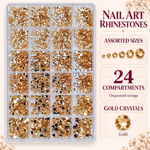 Gold Nail Art Rhinestones – 24-Grid Assorted Sizes-5106