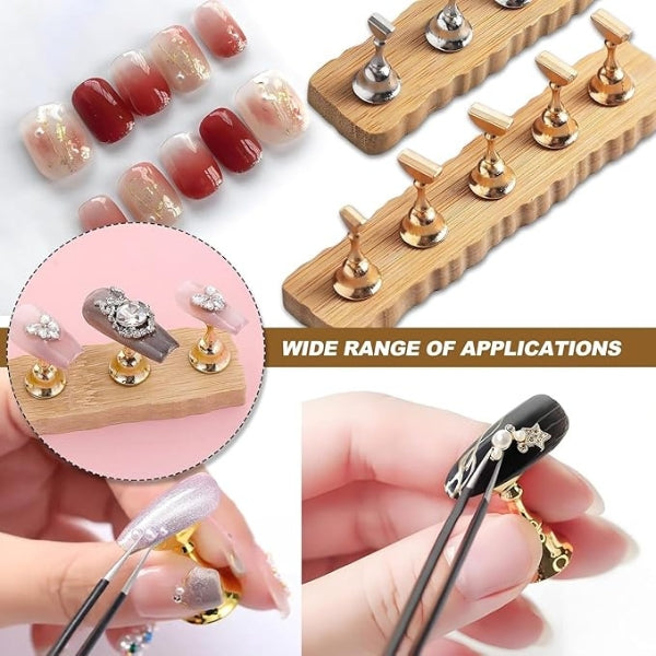Nail Tip Display Stand – Wooden Base with 5 Gold-Tone Holders-2012