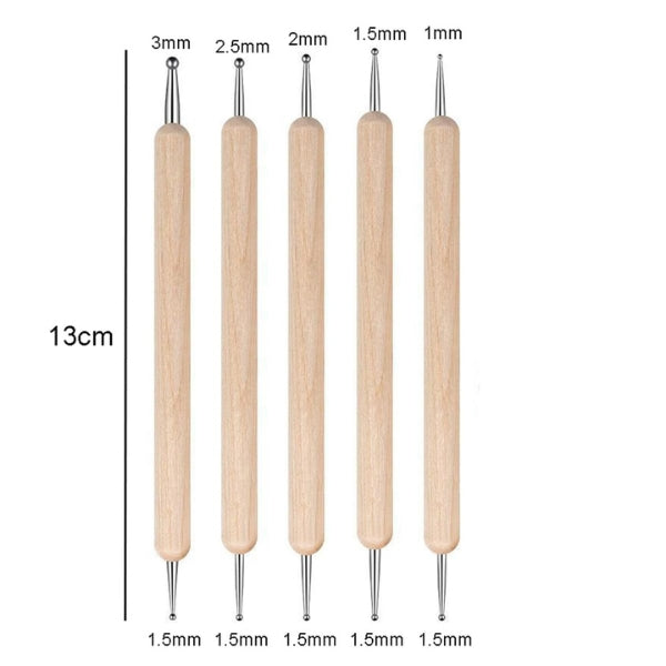 Nail Art Dotting Tool Set – 5 Double-Ended Wooden Pens-2002