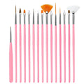 Fan, Detailing, Acrylic, Gel, Angled & Dotting Tool Mix Brushes - Set of 15 - 1008