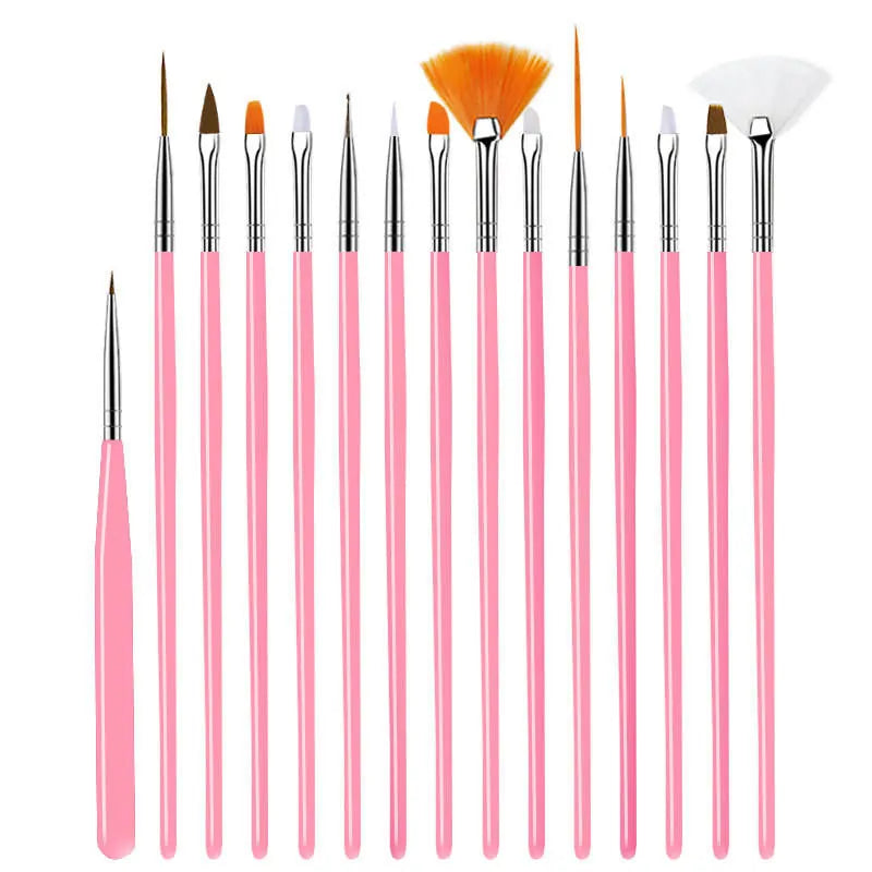 Fan, Detailing, Acrylic, Gel, Angled & Dotting Tool Mix Brushes - Set of 15 - 1008