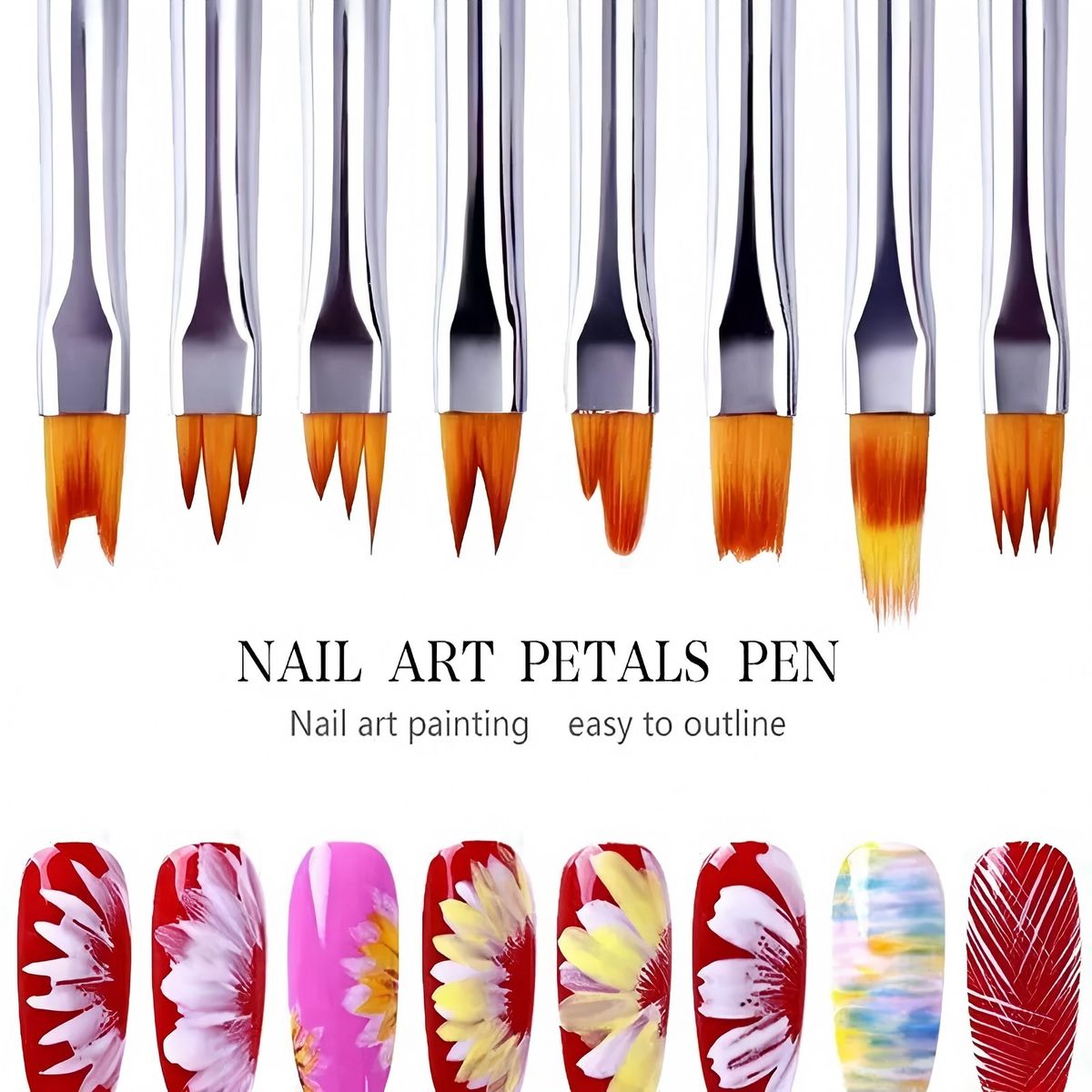 8 Pcs Flower Nail Art Brush Set, - 1013