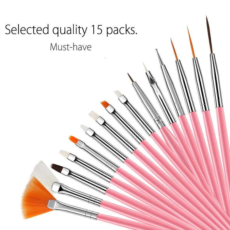 Fan, Detailing, Acrylic, Gel, Angled & Dotting Tool Mix Brushes - Set of 15 - 1008