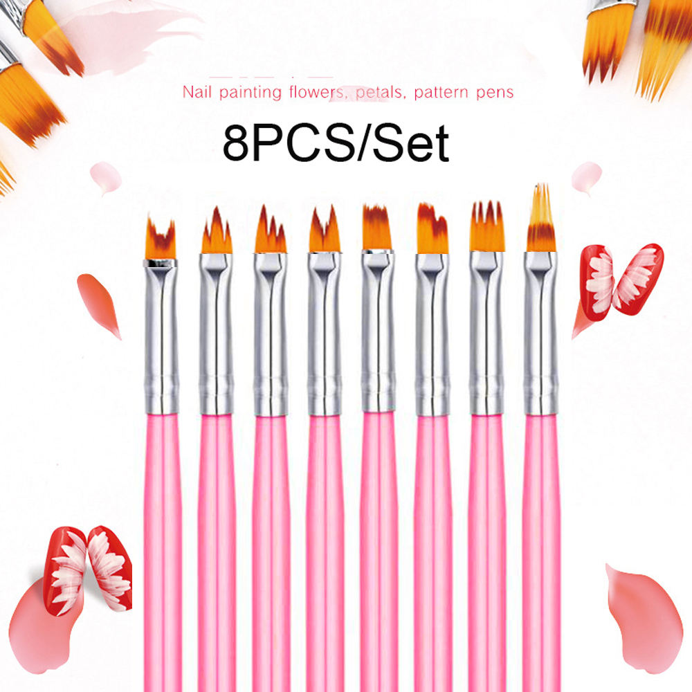 8 Pcs Flower Nail Art Brush Set, - 1013